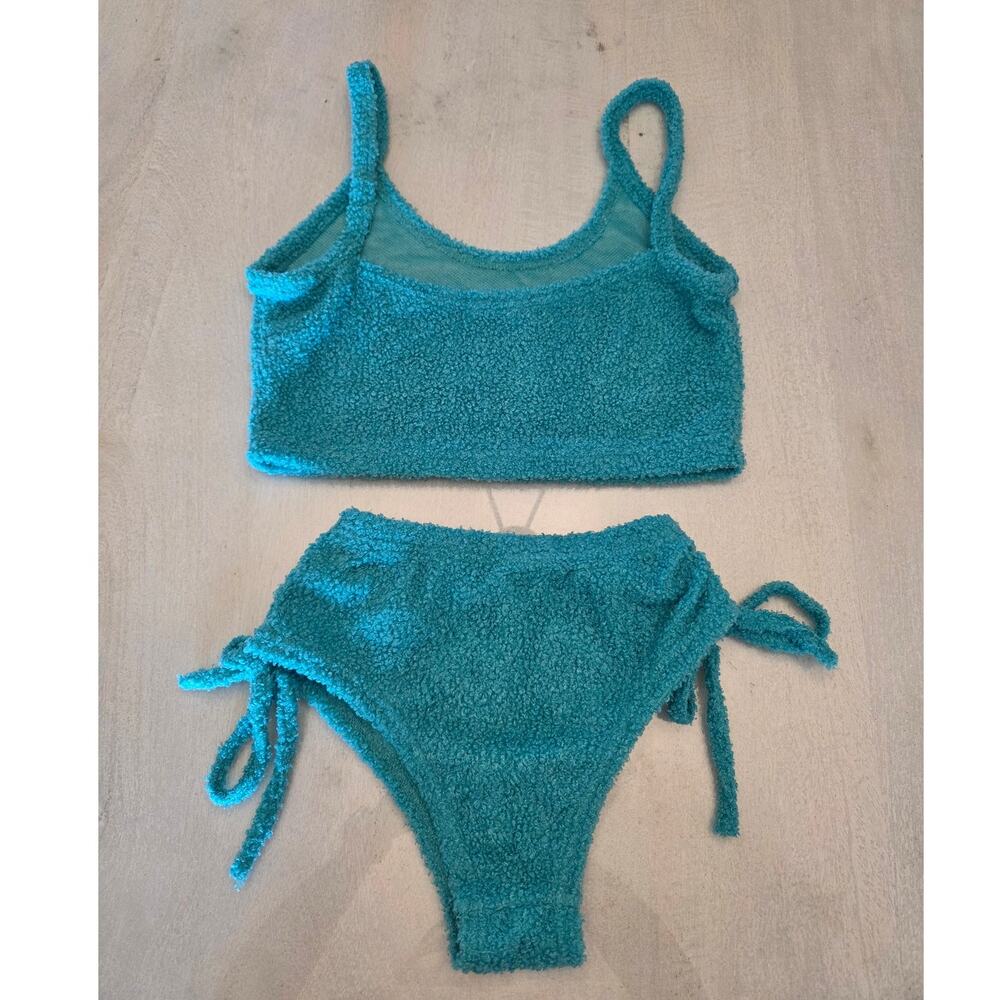 PlayBoy x Yandy Turquoise Fuzzy Top And Bottoms Size S/M - Picture 3 of 4